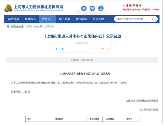2022年6月第2批共1466户上海人才引进落户名单已公示（6月30日-7月04日）
