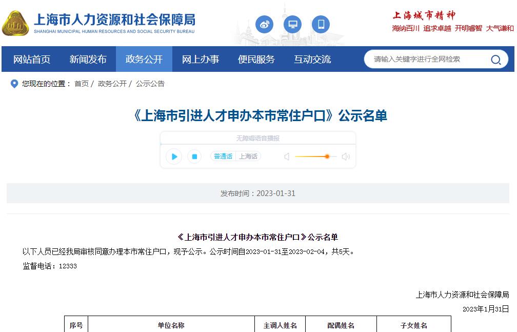 2023年1月第2批共1362户上海人才引进落户名单已公示（1月31日-2月4日）